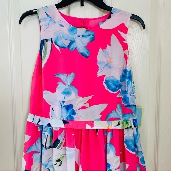 CeCe New Size 2 Jordyn Dress Bright Pink Sleeveless Open Back Floral A Line - Picture 6 of 14